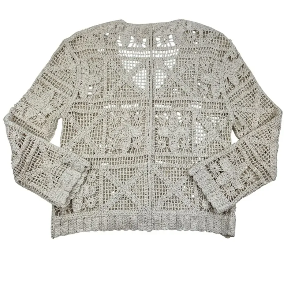 Solitaire Boho Hippie Open Knit Crochet Cotton Cardigan Women's Size Medium